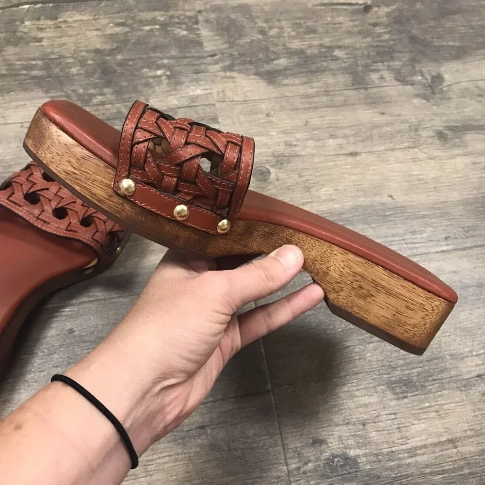 Tory Burch Basketweave Clog Women Size 8M 88748 Calf‎ Leather EUC
